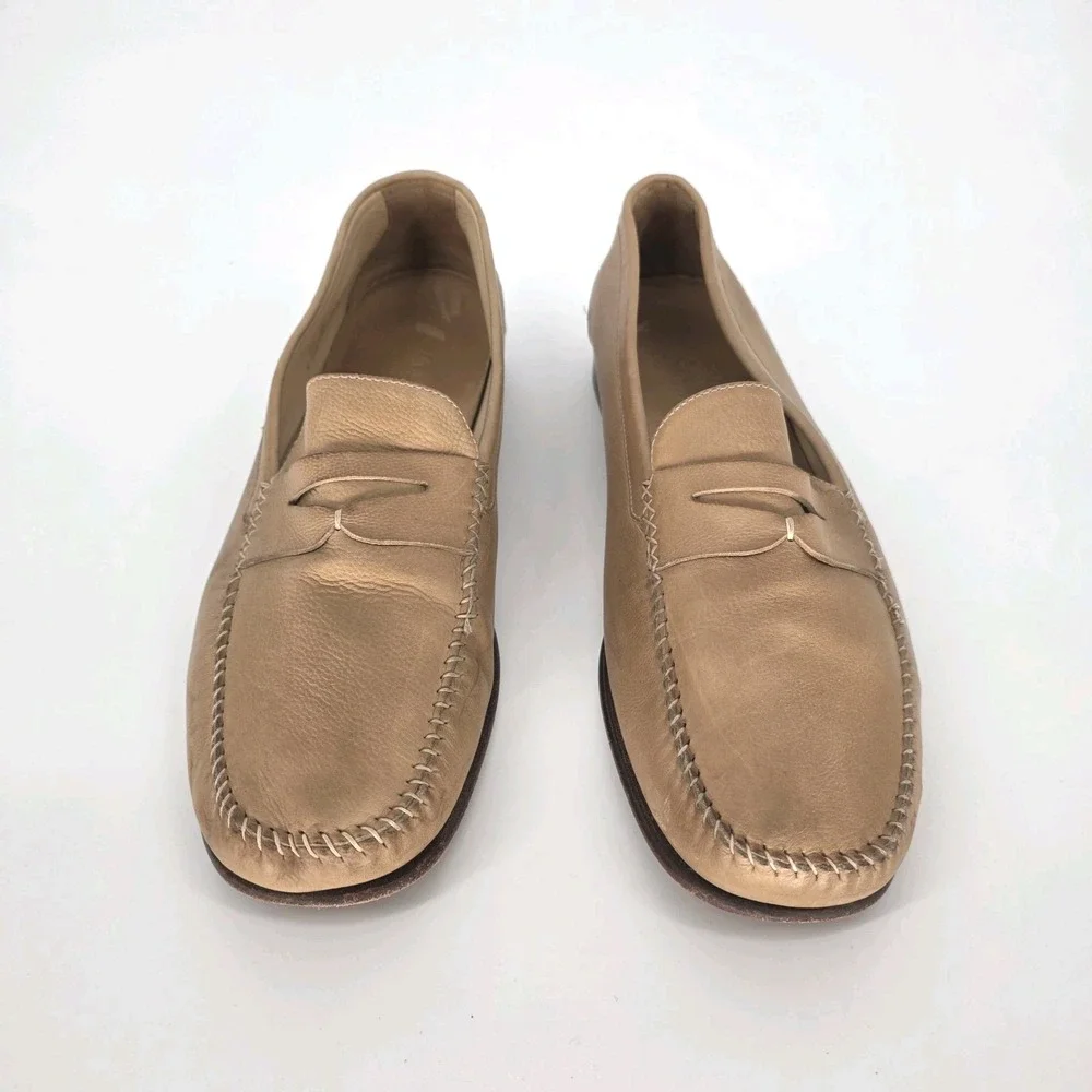 Cole‎ Haan Resort Shoes Men 12 D Brown Beige Leather Penny Loafer Business Party